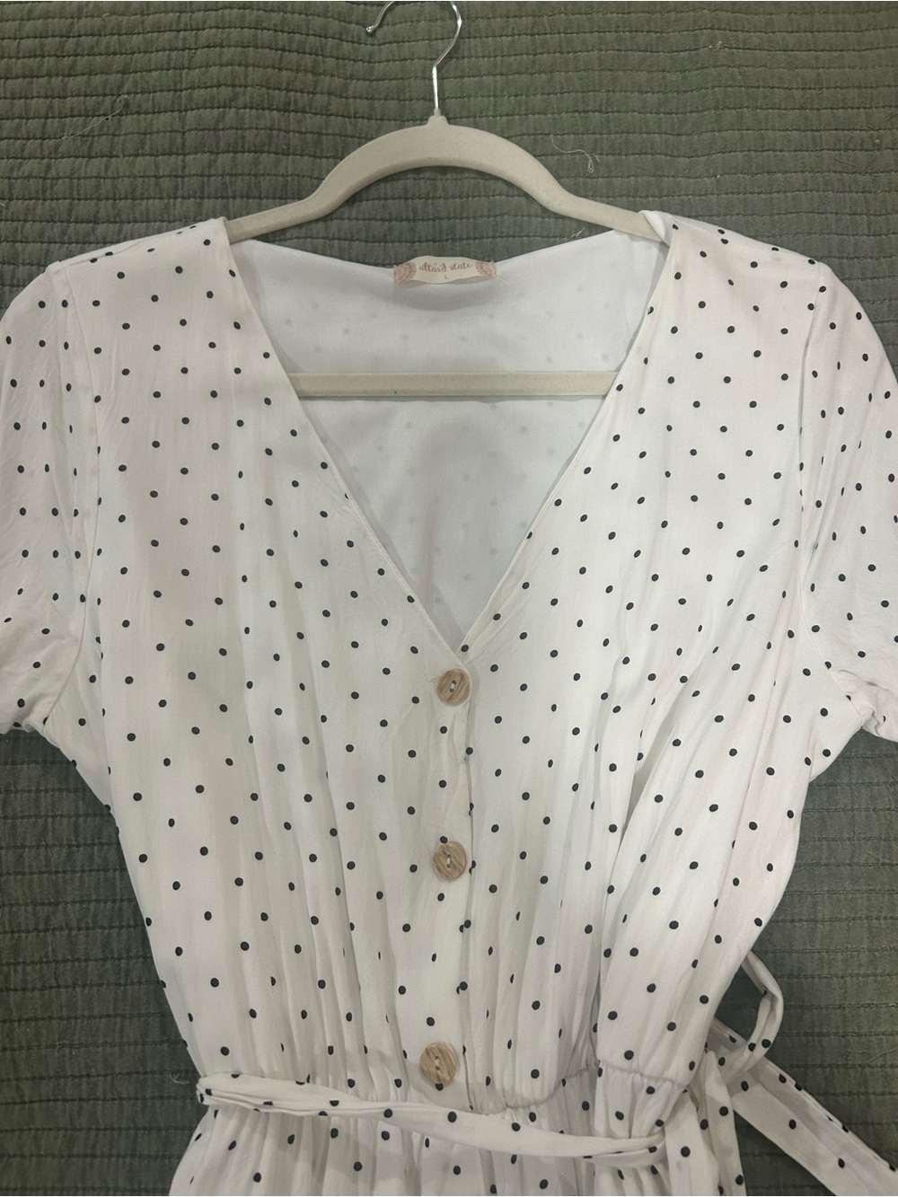 Polka Dot Short Sleeve Wrap Dress - White with Black Dots
